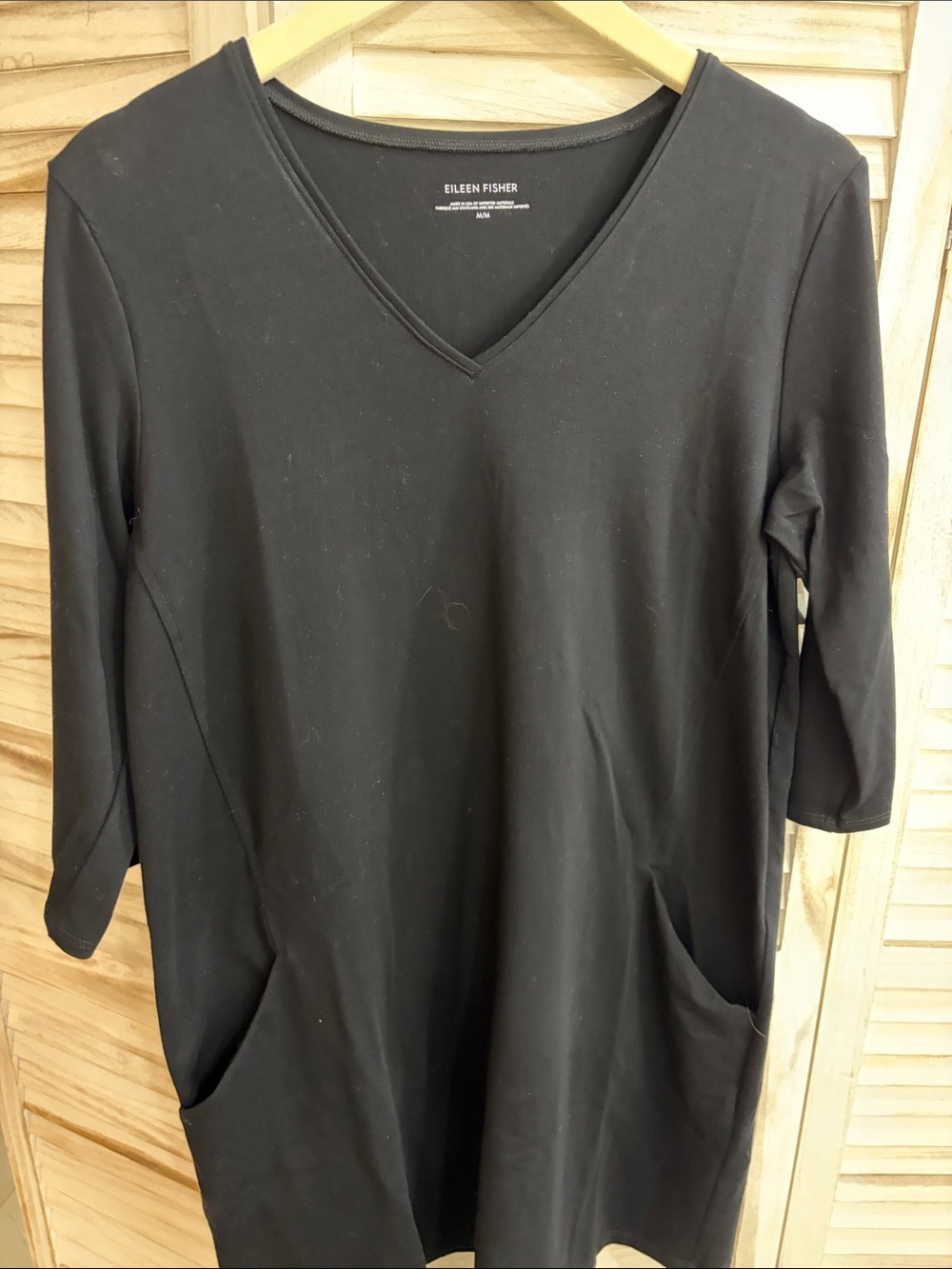 EILEEN FISHER Black V-Neck 3/4 Sleeve Women's Top